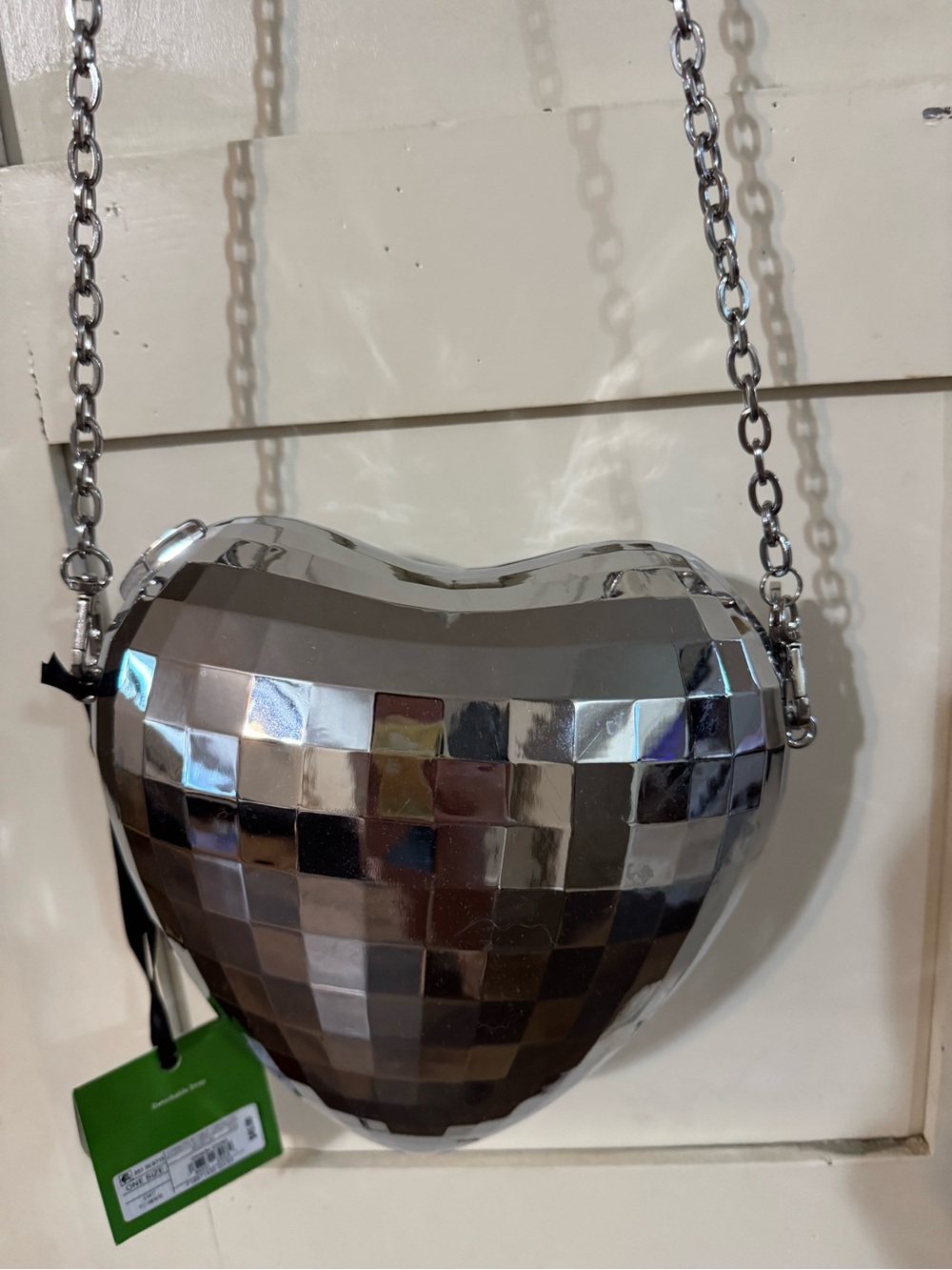 Mirror-Tile Heart Crossbody Bag - Silver - Picture 2 of 4